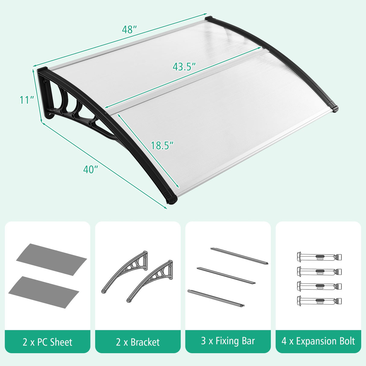 Toldo para ventana de puerta delantera de exterior de 48 x 40 pulgadas
