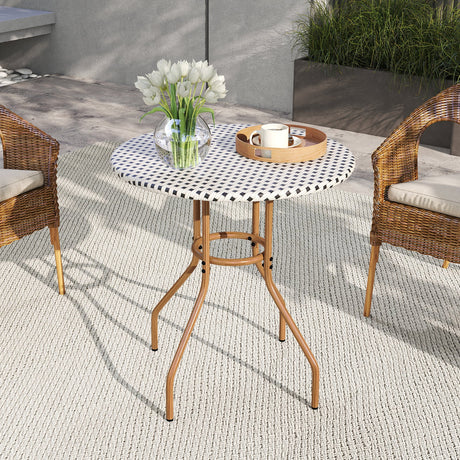 Mesa de bistró de exterior de 27.5 pulgadas con estructura de metal de alta resistencia y patas ajustables - blanca
