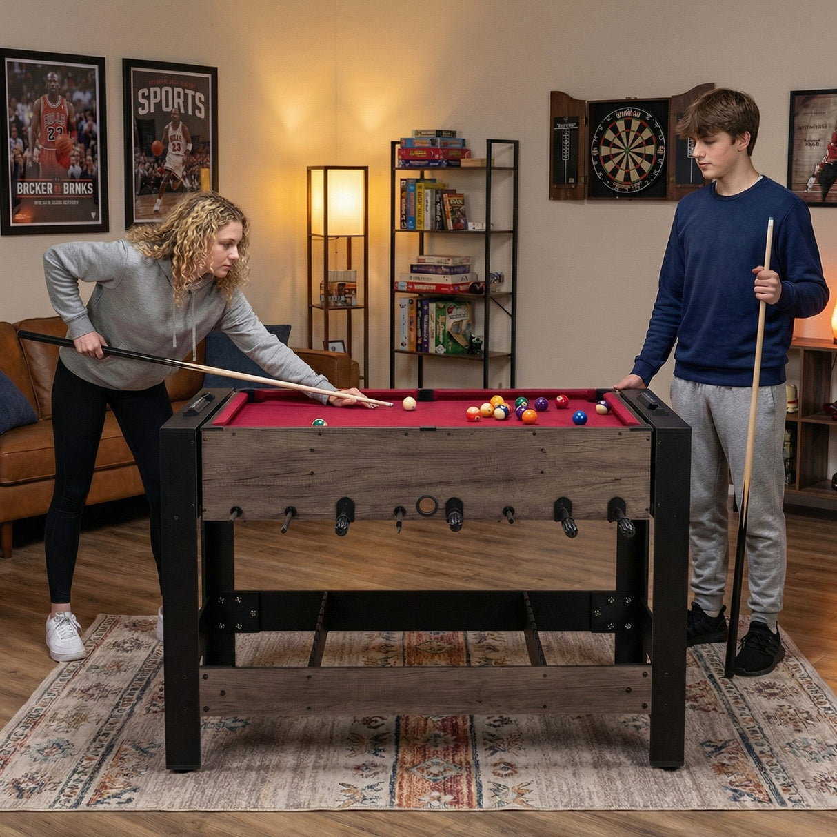 Mesa de juego combinada de 49 pulgadas con billar - Marrón