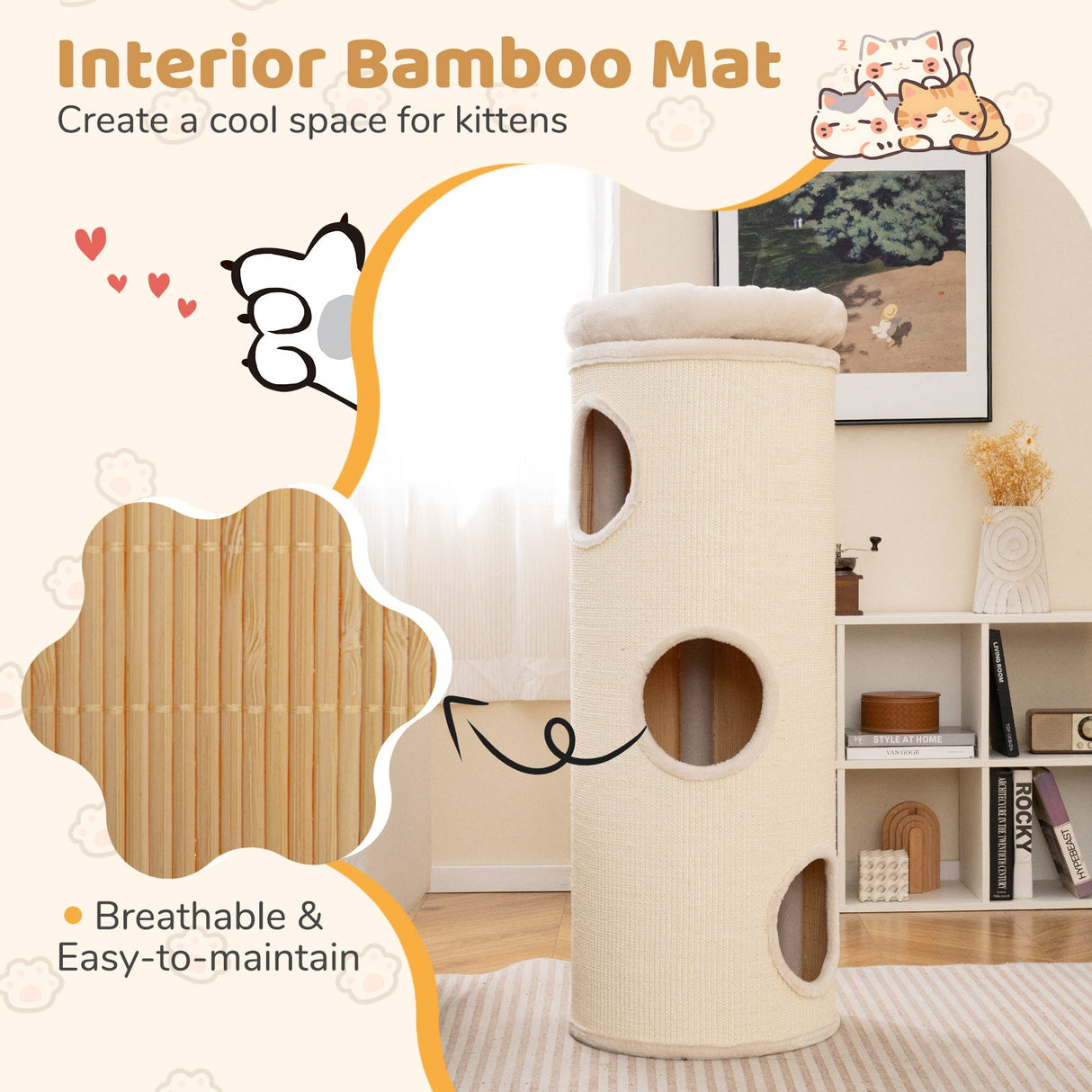 Cueva Elevada para Gatos de 49 Pulgadas, Casa para Gatos de 4 Niveles para Múltiples Gatos - Beige