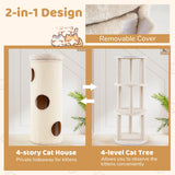 Cueva Elevada para Gatos de 49 Pulgadas, Casa para Gatos de 4 Niveles para Múltiples Gatos - Beige