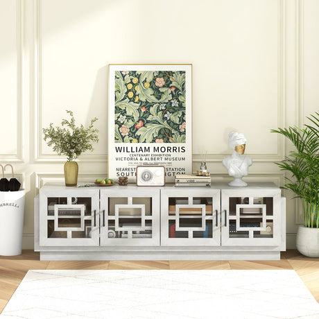 Mueble de TV de 4 puertas para televisores de hasta 75 pulgadas con estantes ajustables - Roble