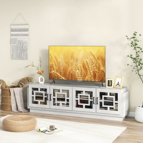 Mueble de TV de 4 puertas para televisores de hasta 75 pulgadas con estantes ajustables - Roble