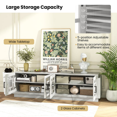 Mueble de TV de 4 puertas para televisores de hasta 75 pulgadas con estantes ajustables - Roble