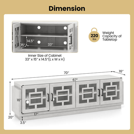 Mueble de TV de 4 puertas para televisores de hasta 75 pulgadas con estantes ajustables - Roble