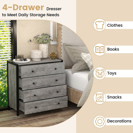 Cómoda de 4 cajones de madera moderna para dormitorio o sala de estar