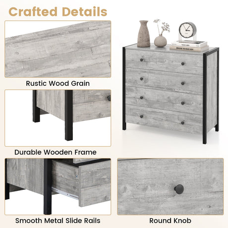 Cómoda de 4 cajones de madera moderna para dormitorio o sala de estar