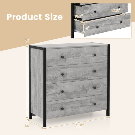 Cómoda de 4 cajones de madera moderna para dormitorio o sala de estar