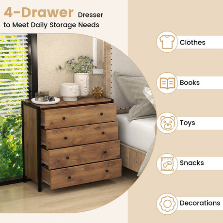 Cómoda de 4 cajones de madera moderna para dormitorio o sala de estar