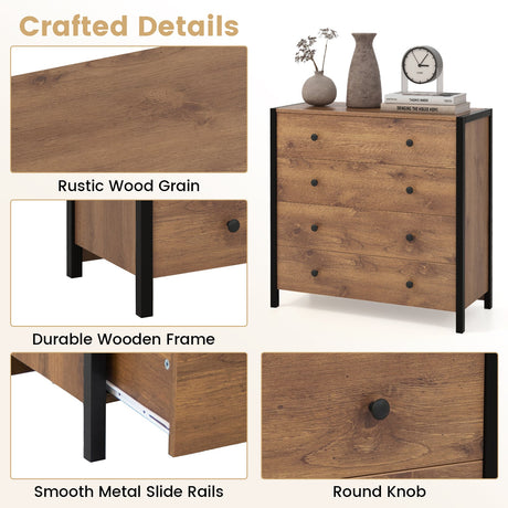 Cómoda de 4 cajones de madera moderna para dormitorio o sala de estar