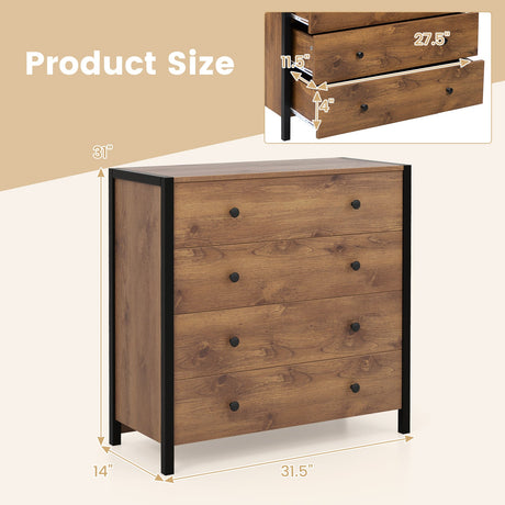 Cómoda de 4 cajones de madera moderna para dormitorio o sala de estar