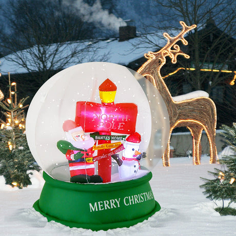 Globo de nieve inflable de Navidad de 4 pies con Papá Noel, muñeco de nieve y letrero de carretera