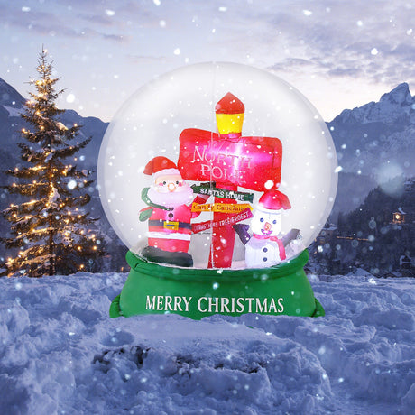 Globo de nieve inflable de Navidad de 4 pies con Papá Noel, muñeco de nieve y letrero de carretera