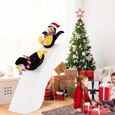 Decoración de 1.2 metros de pingüino navideño patinando con tobogán nevado