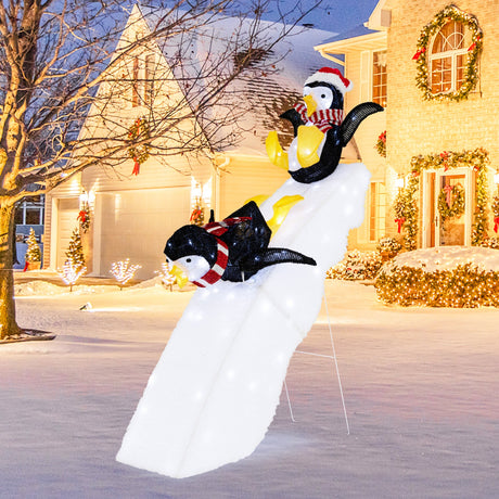 Decoración de 1.2 metros de pingüino navideño patinando con tobogán nevado