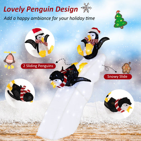 Decoración de 1.2 metros de pingüino navideño patinando con tobogán nevado