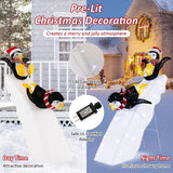4 Feet Christmas Penguin Ice Skating Decor with Snowy Slide