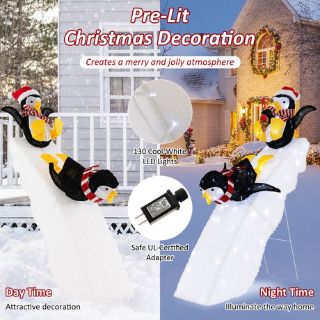 Decoración de 1.2 metros de pingüino navideño patinando con tobogán nevado
