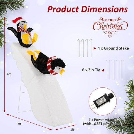 Decoración de 1.2 metros de pingüino navideño patinando con tobogán nevado