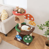 Rascador para gatos con forma de hongo 4 en 1, con condominio, bola de resorte y postes de sisal, multicolor