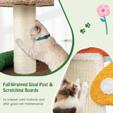 Rascador para gatos con forma de hongo 4 en 1, con condominio, bola de resorte y postes de sisal, multicolor