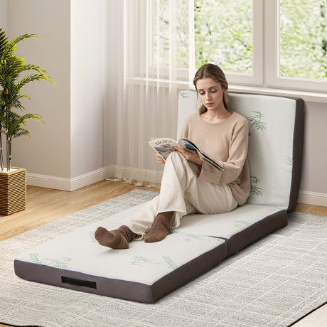 Colchón de espuma tríptico de 4 pulgadas con funda lavable para yoga o invitados - Gris