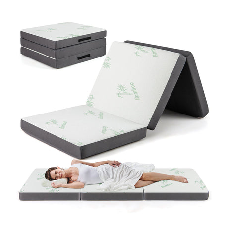 Colchón de espuma tríptico de 4 pulgadas con funda lavable para yoga o invitados - Gris