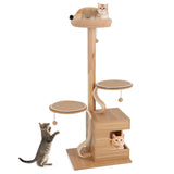 Árbol para gatos de madera de 4 niveles, torre para gatos de 51 pulgadas de alto con condominio y cojines lavables - Natural