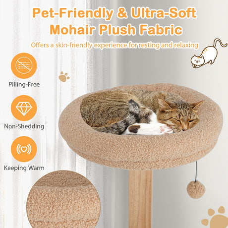 Árbol para gatos de madera de 4 niveles, torre para gatos de 51 pulgadas de alto con condominio y cojines lavables - Natural