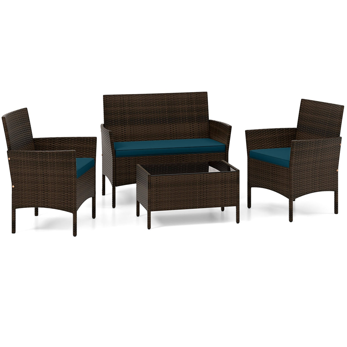 Juego de muebles de ratán de 4 piezas para patio con cómodos cojines
