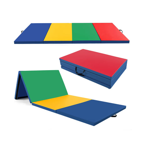 Colchoneta de ejercicios plegable de 4 paneles de cuero PU con asas de transporte