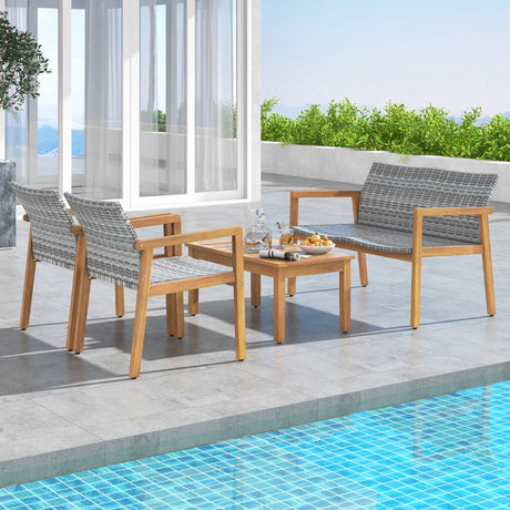 Juego de muebles de patio de 4 piezas con sofá de dos plazas, sillas individuales y mesa de centro