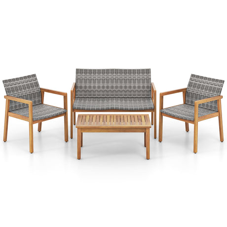 Juego de muebles de patio de 4 piezas con sofá de dos plazas, sillas individuales y mesa de centro