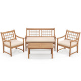 4 Piece Wood Patio Furniture with Armchairs Loveseat and Coffee Table