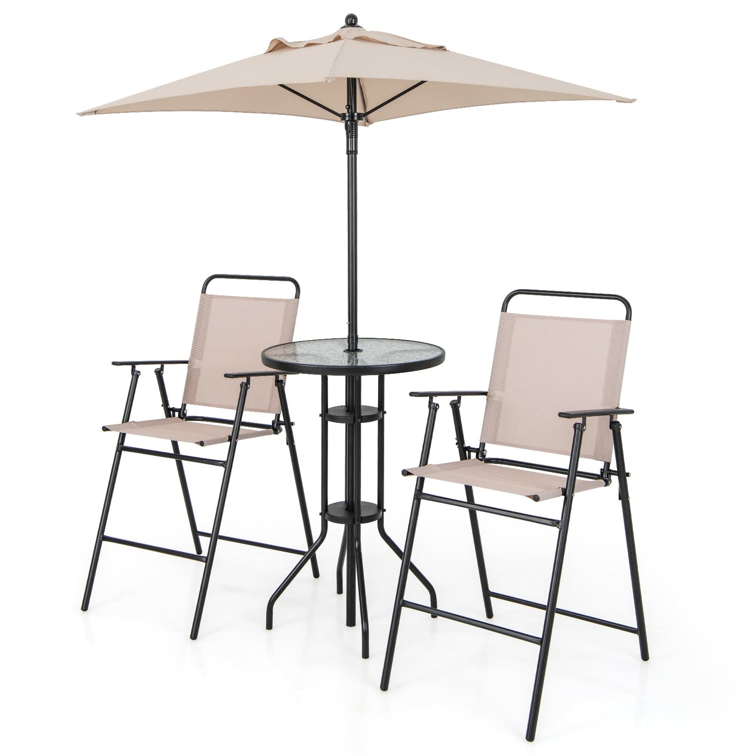 Juego de Bar de Exterior de 4 Piezas con Sombrilla-Beige