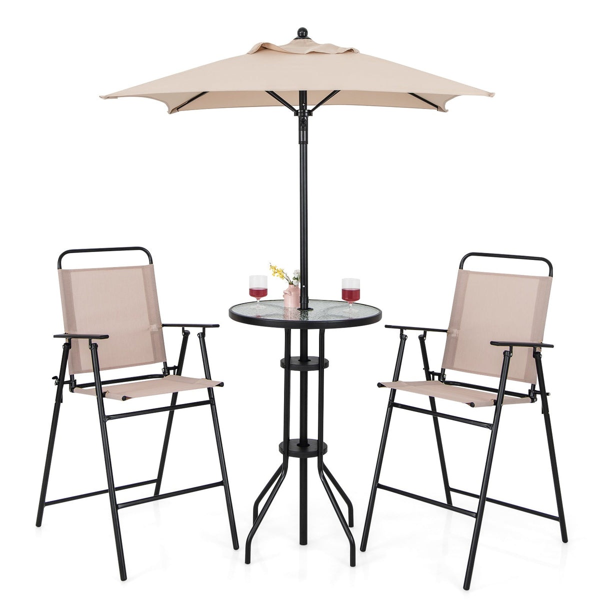 Juego de Bar de Exterior de 4 Piezas con Sombrilla-Beige