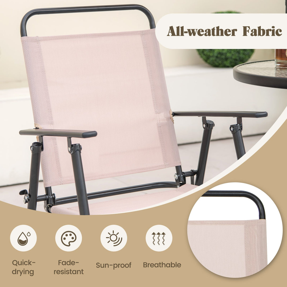 Juego de Bar de Exterior de 4 Piezas con Sombrilla-Beige