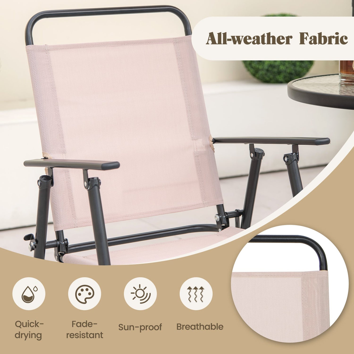 Juego de Bar de Exterior de 4 Piezas con Sombrilla-Beige