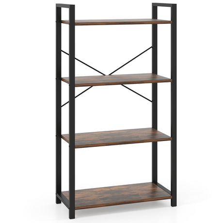 Estantería de 4 niveles con estructura metálica resistente, estante expositor industrial - Marrón rústico