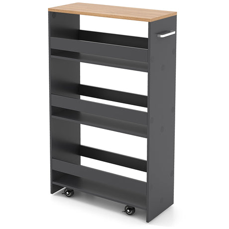 Carrito de almacenamiento rodante de 4 niveles Carrito de cocina delgado con ruedas con estantes abiertos y asa
