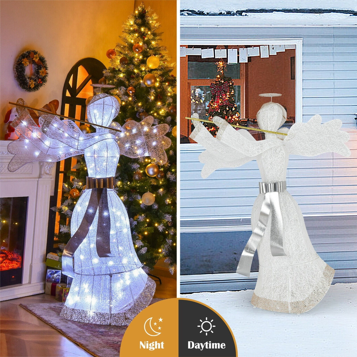 Decoración navideña de ángel preiluminada con 100 luces LED
