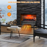 Calefactor de leña eléctrico de 1400 W con brillo de llama ajustable - Negro