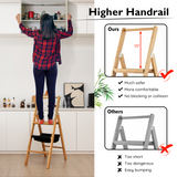 Taburete escalera plegable de bambú de 3 peldaños con bolsa de almacenamiento de herramientas - Natural