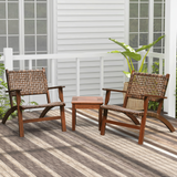 Juego de muebles de mimbre para patio exterior de madera de 3 piezas