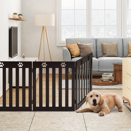 Puerta plegable de madera independiente para perros de 24 pulgadas con bisagra flexible de 360° para mascotas