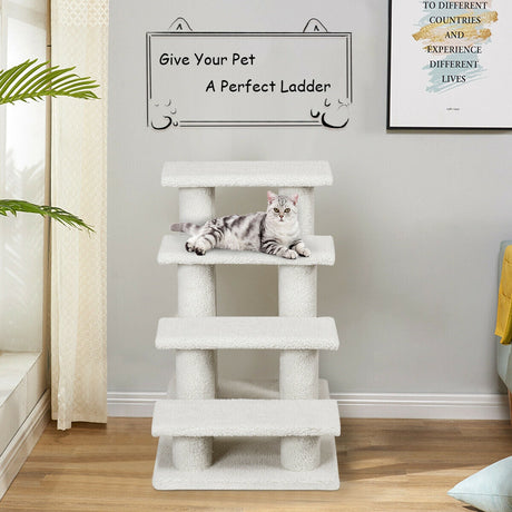 Escalera para mascotas de 24 pulgadas y 4 peldaños, rampa alfombrada, poste rascador, árbol para gatos