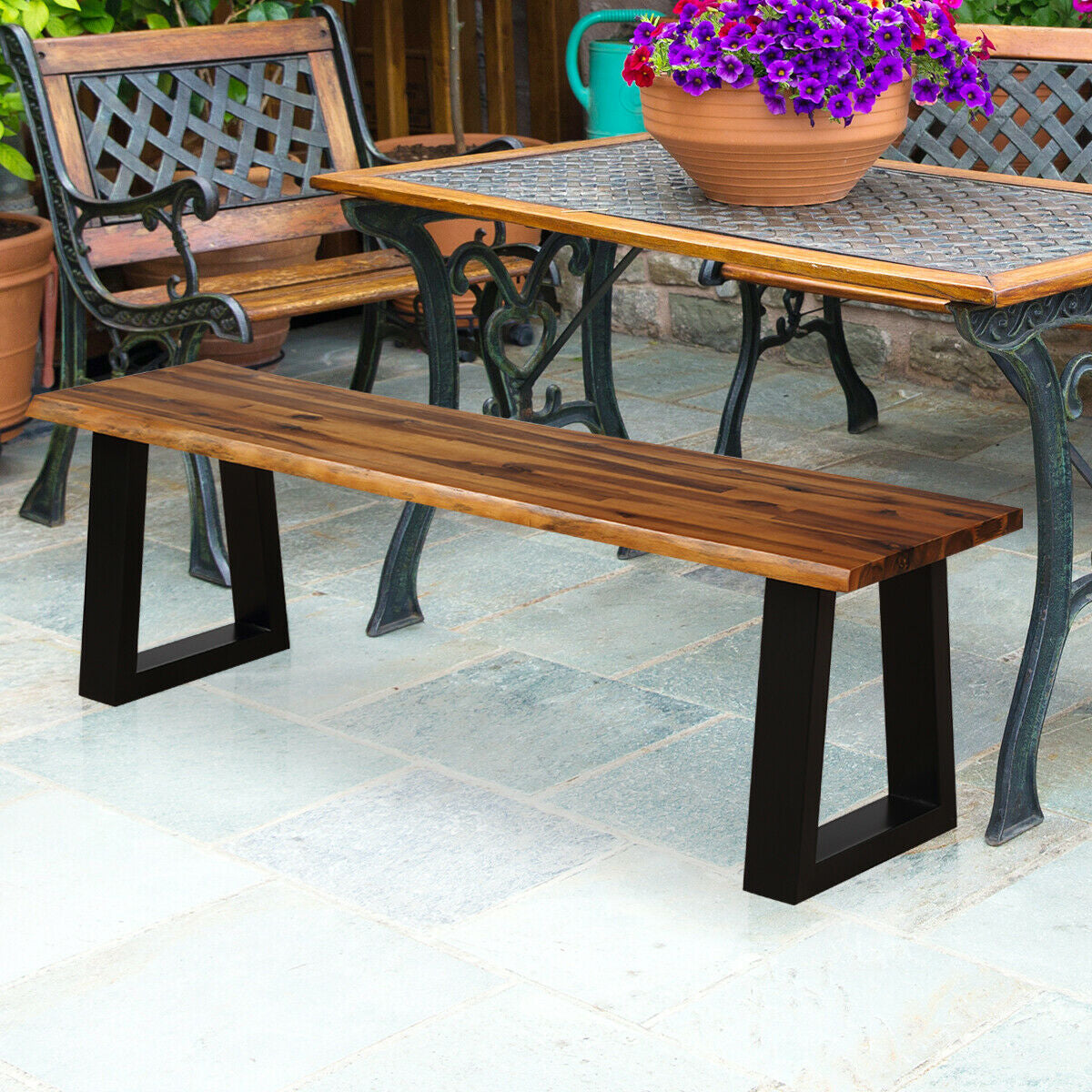 Banco de patio de madera de acacia maciza, banco de comedor, silla de asiento