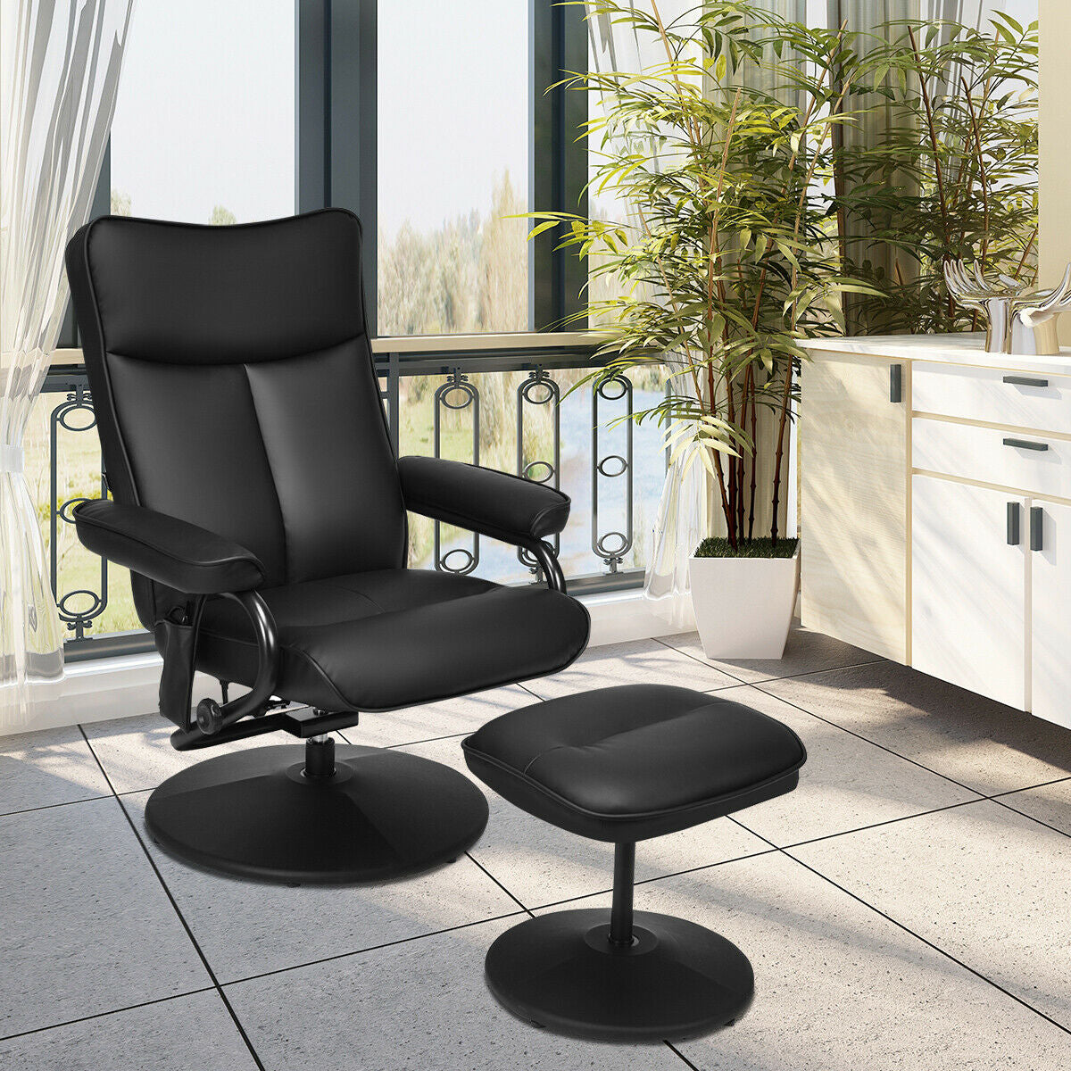 Sillón reclinable de masaje eléctrico con otomana y control remoto