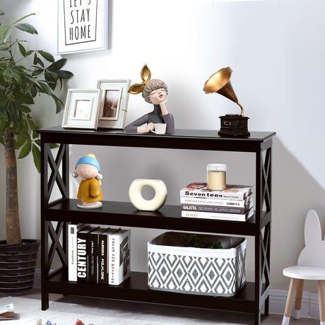 Mesa auxiliar decorativa de sofá con diseño en X y 3 niveles