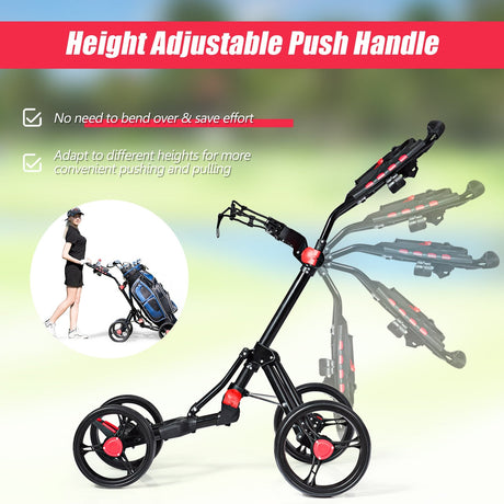 Carro de golf plegable de 4 ruedas para empujar y jalar